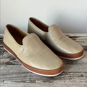 Vince Beige Slip-On Flats with Brown Trim